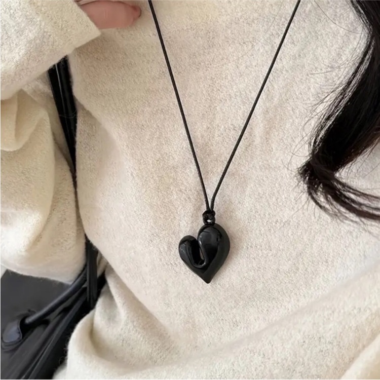 New! Black Heart Cord Necklace